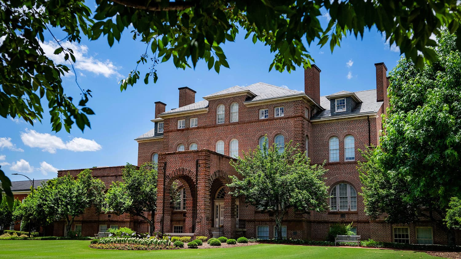 Holladay Hall in the spring on a warm May afternoon.