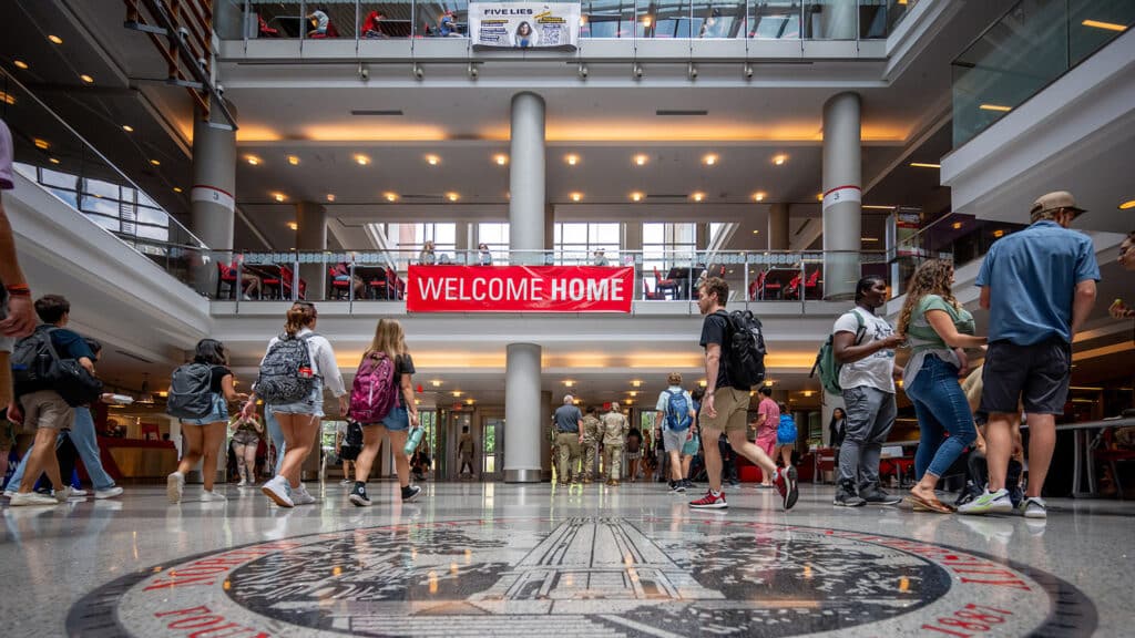 NC State students gather in Talley Student Union on the first day of class for the fall 2024 semester.