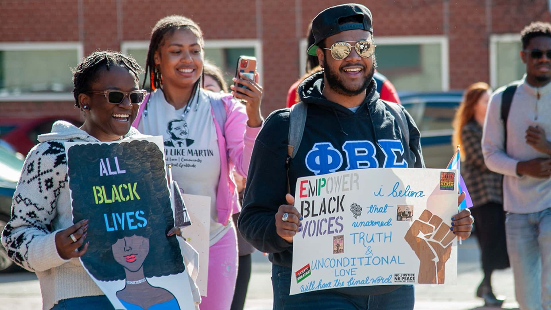 Students take part in a march on campus in celebration of Martin Luther King, Jr. Day.