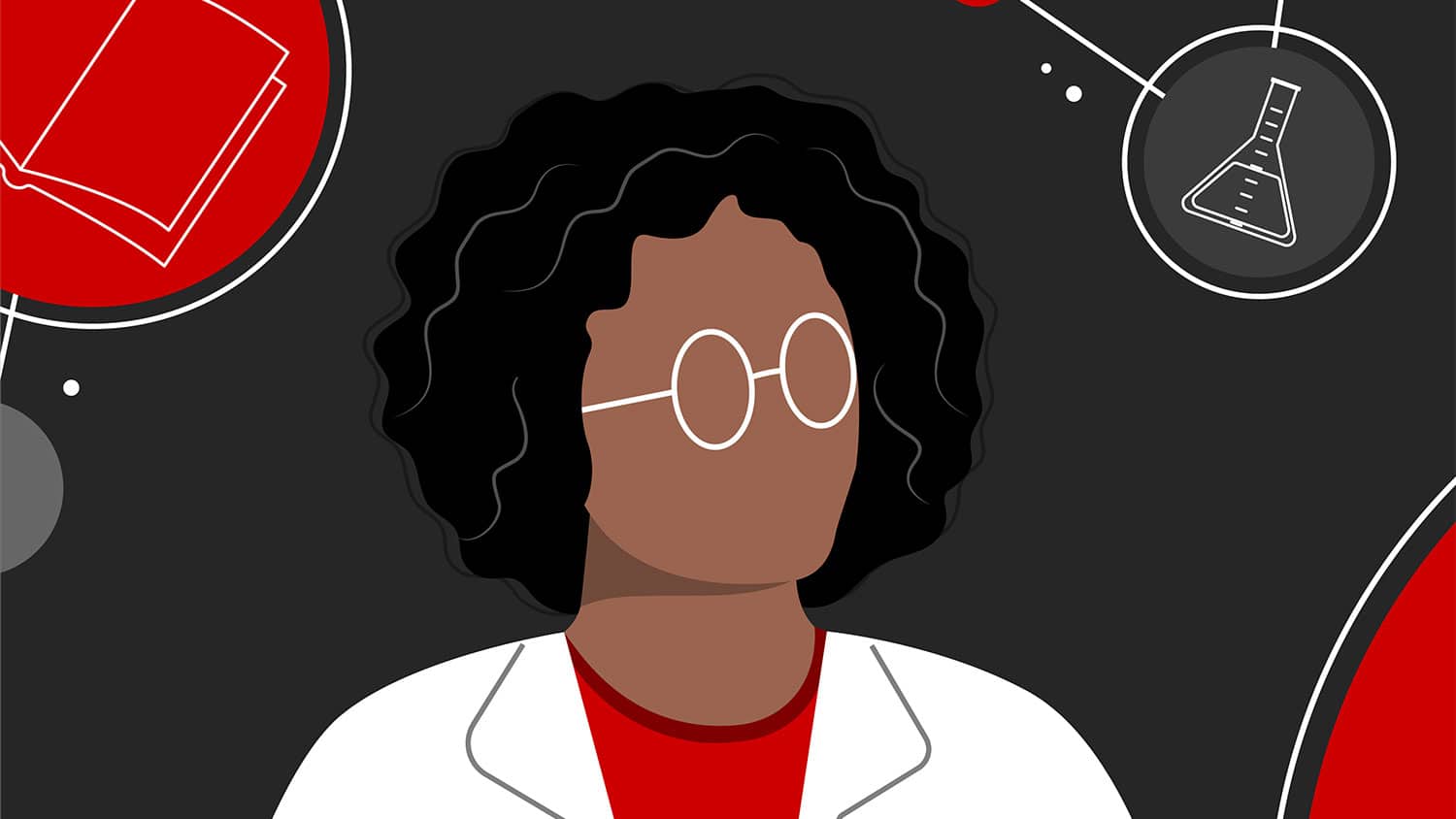 An animation of a female researcher.